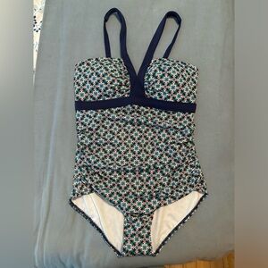 Corsica V-neck Swimsuit - Shady Glade, Square Geo